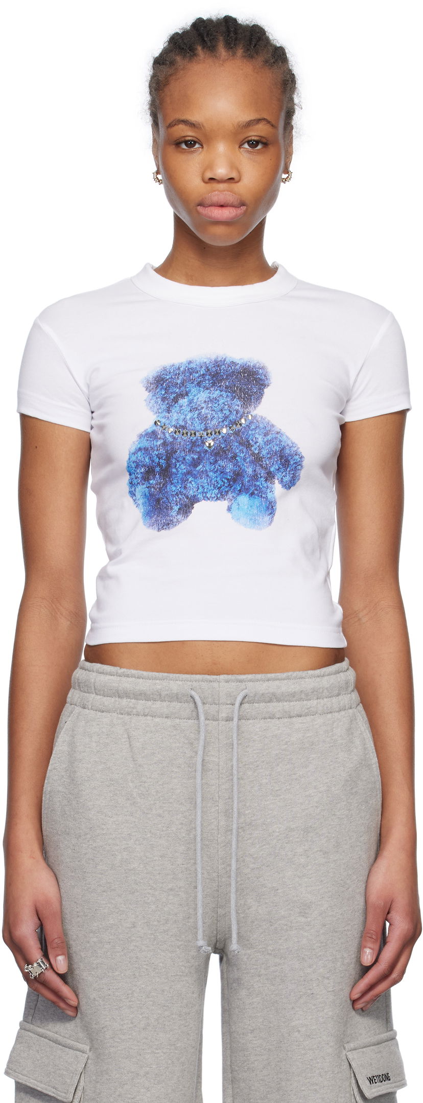 Crop top We11done We11done Studded Bear Cropped T-Shirt Valkoinen | WD-TT0-25-754-W-WH