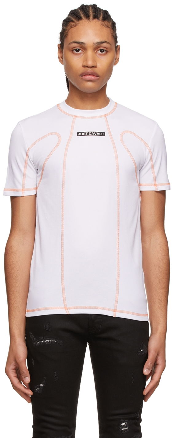 T-paita Just Cavalli Polyester T-Shirt With Contrast Stitching Valkoinen | S03GC0660 N21643