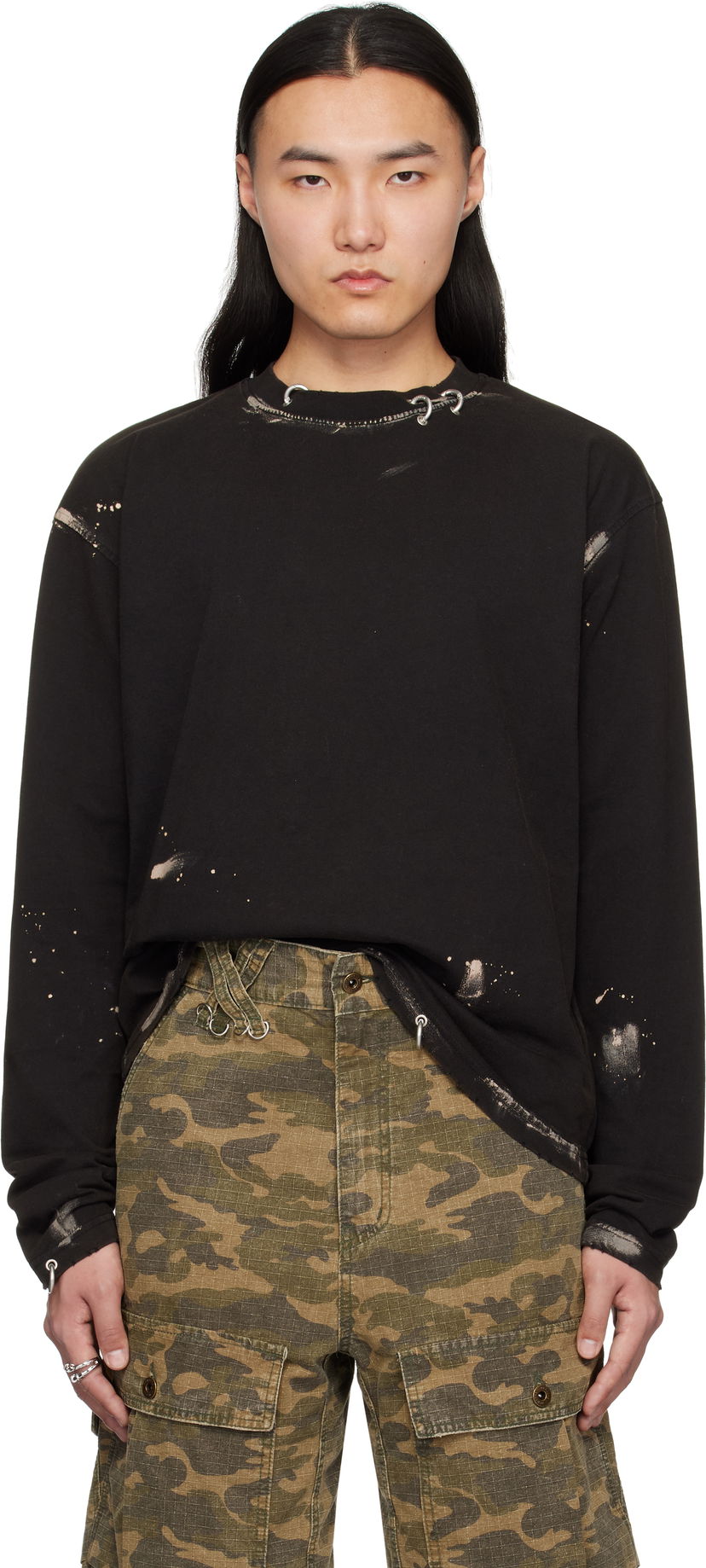 Huppari We11done We11done Pierced Long Sleeve T-Shirt Musta | WD-TT0-25-771-U-BK
