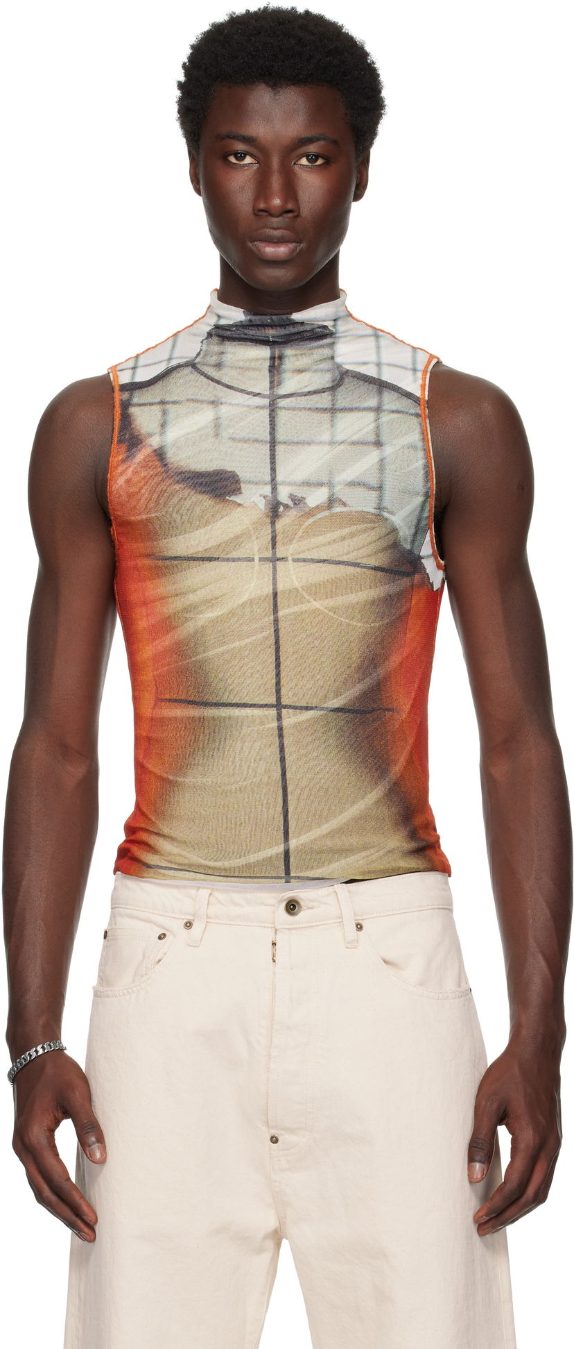 Tankkitoppi Jean Paul Gaultier Jean Paul Gaultier 'The Fire' Printed Mesh Tank Top Oranssi | 25/03-W-TO307-M003P-150100