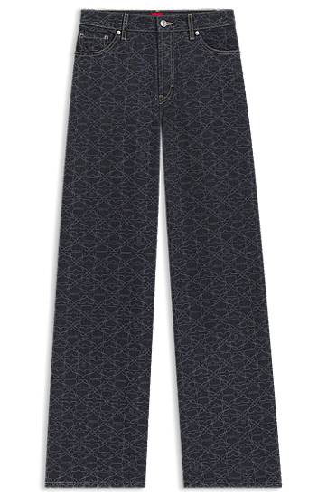 Jeans BOSS Monogram Laser-Print Super-Wide-Leg Jeans Sininen | 50541522