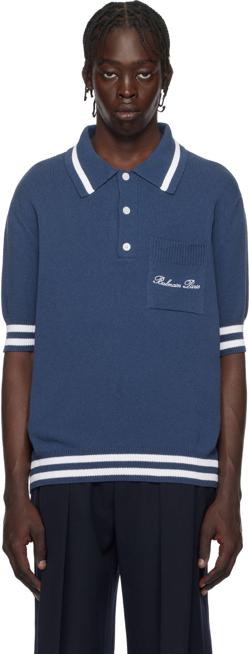 Poolopaita Balmain Cotton-Blend Knit Polo Shirt Sininen | EH1GB046KF96