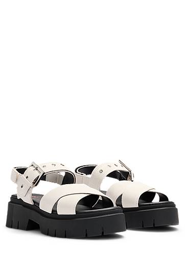 Asusteet BOSS Suede Sandals with Buckled Strap and Chunky Sole Valkoinen | 50541753