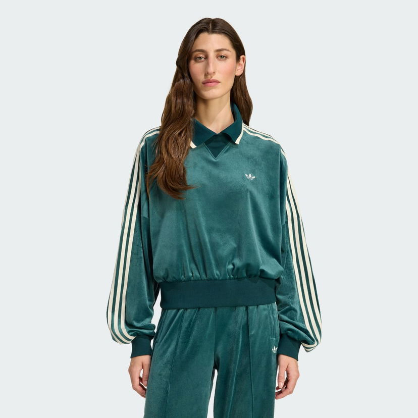 Huppari adidas Originals adidas Originals X Liberty London Velour Polo Sweatshirt Vihreä | JW5274
