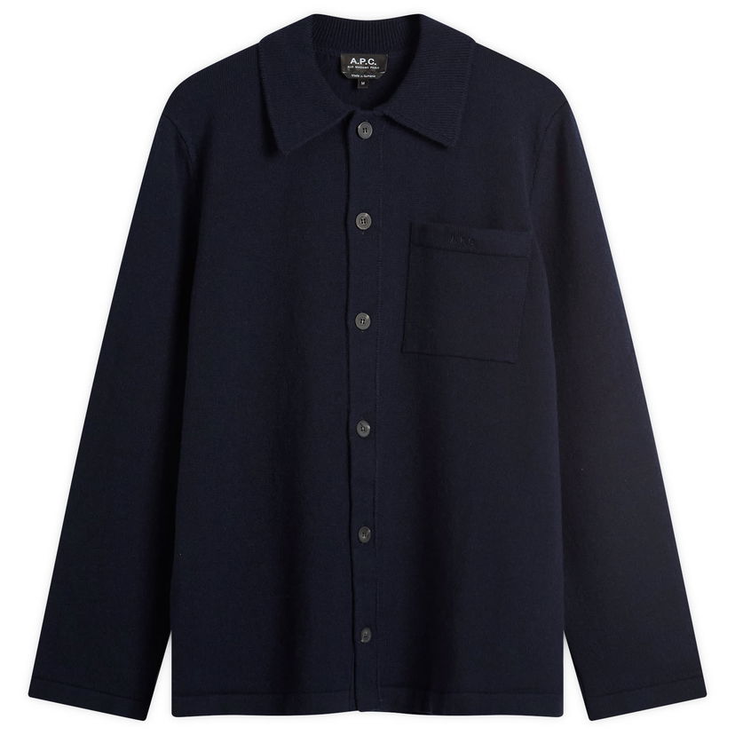 Takki A.P.C. Men's Matti Felted Wool Shirt Jacket, Size Small Tummansininen | WOASB-M03237-IAK