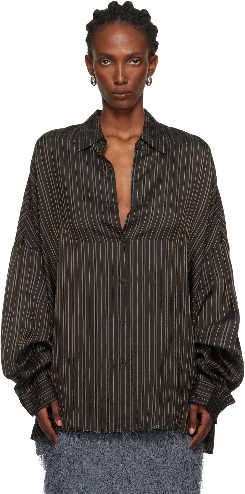 Paita Dries Van Noten Dries Van Noten Striped Cupro Cocoon Shirt Monivärinen | 252-010700-2267