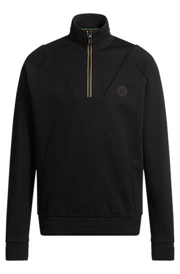 Villapaita BOSS Zip-Neck Sweatshirt with Double B Monogram Musta | 50530978