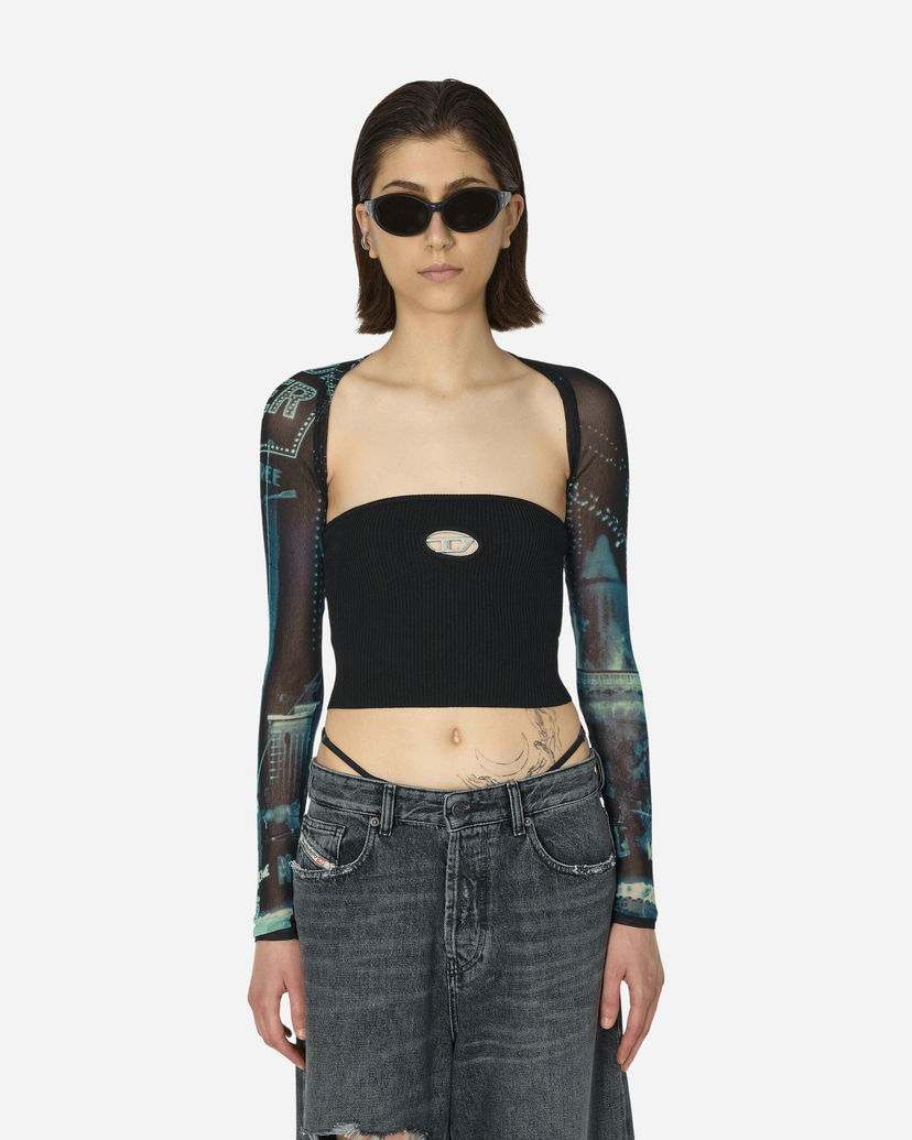 Crop top Jean Paul Gaultier Printed Mesh Long Sleeve Shrug Musta | TO207-T552 59560100