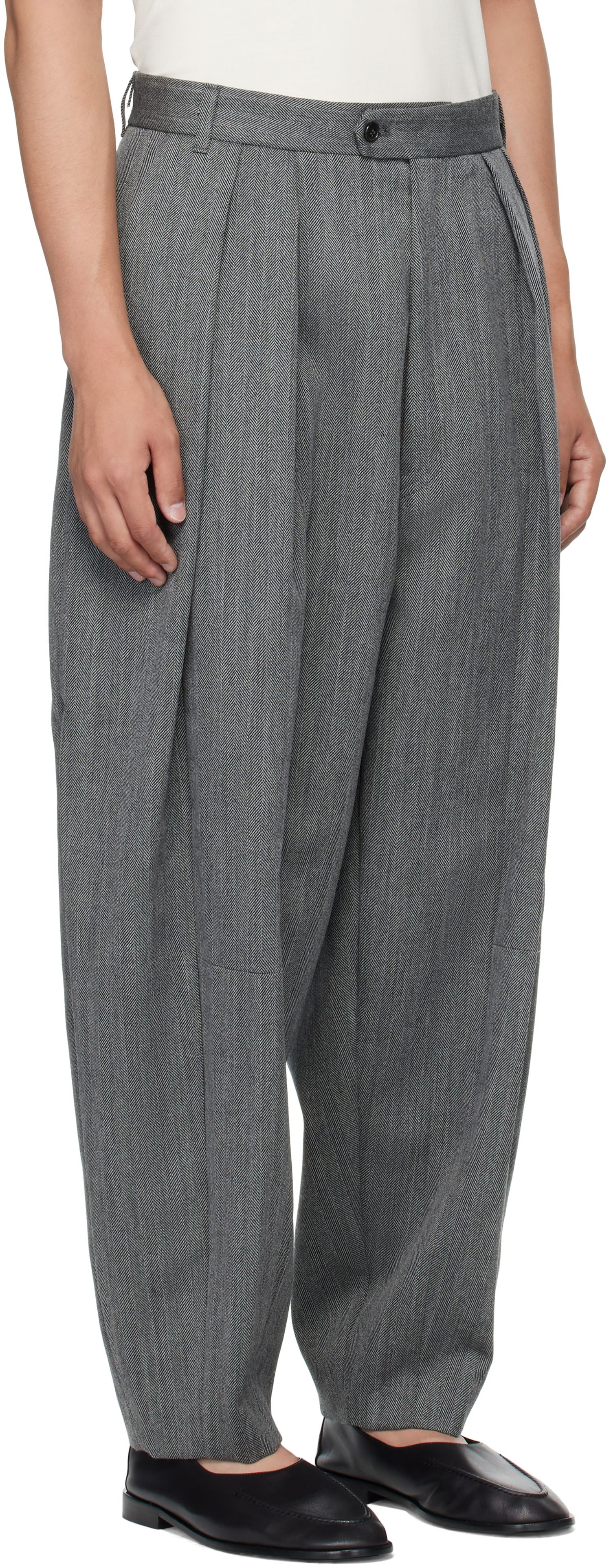 Housut HED MAYNER Hed Mayner Pleated Wide-Leg Wool Trousers Harmaa | HMMB30042A-HB103, 1
