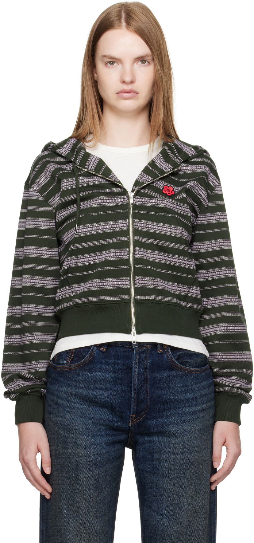 Huppari KENZO Kenzo Paris 'Boke Flower' Striped Cropped Hoodie Vihreä | FF62HO1504MS