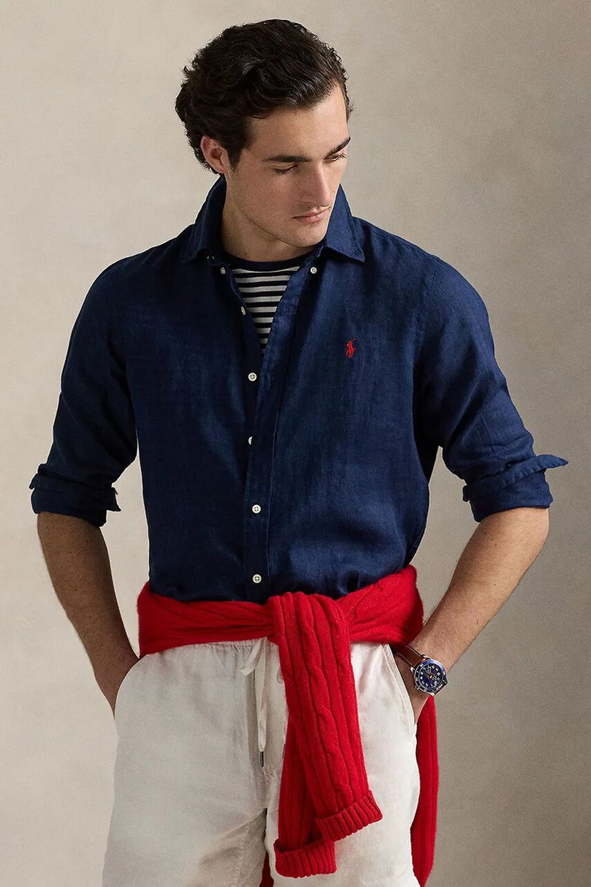 Paita Polo by Ralph Lauren Polo Ralph Lauren Linen Sport Shirt, Regular Fit Tummansininen | 710966294