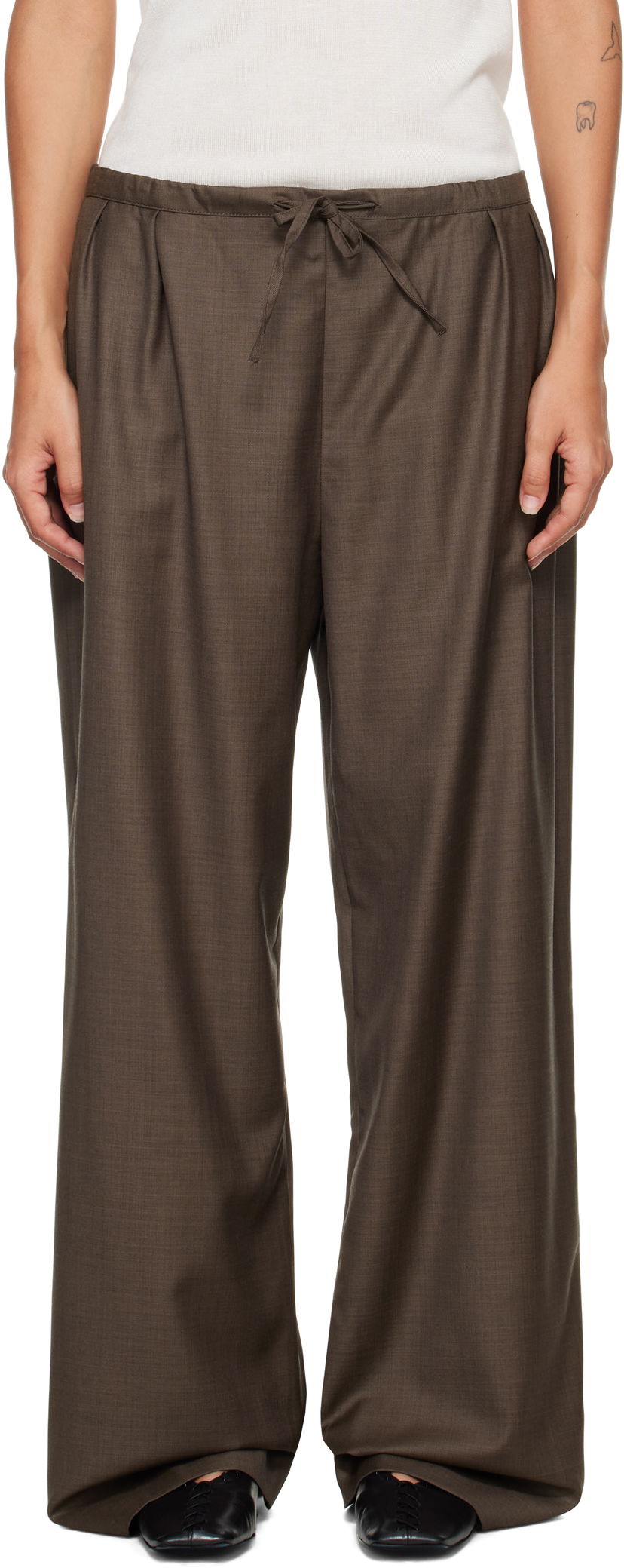 Housut Loulou de Saison Loulou de Saison Cove Elastic Waisted Trousers Ruskea | COVE LDS