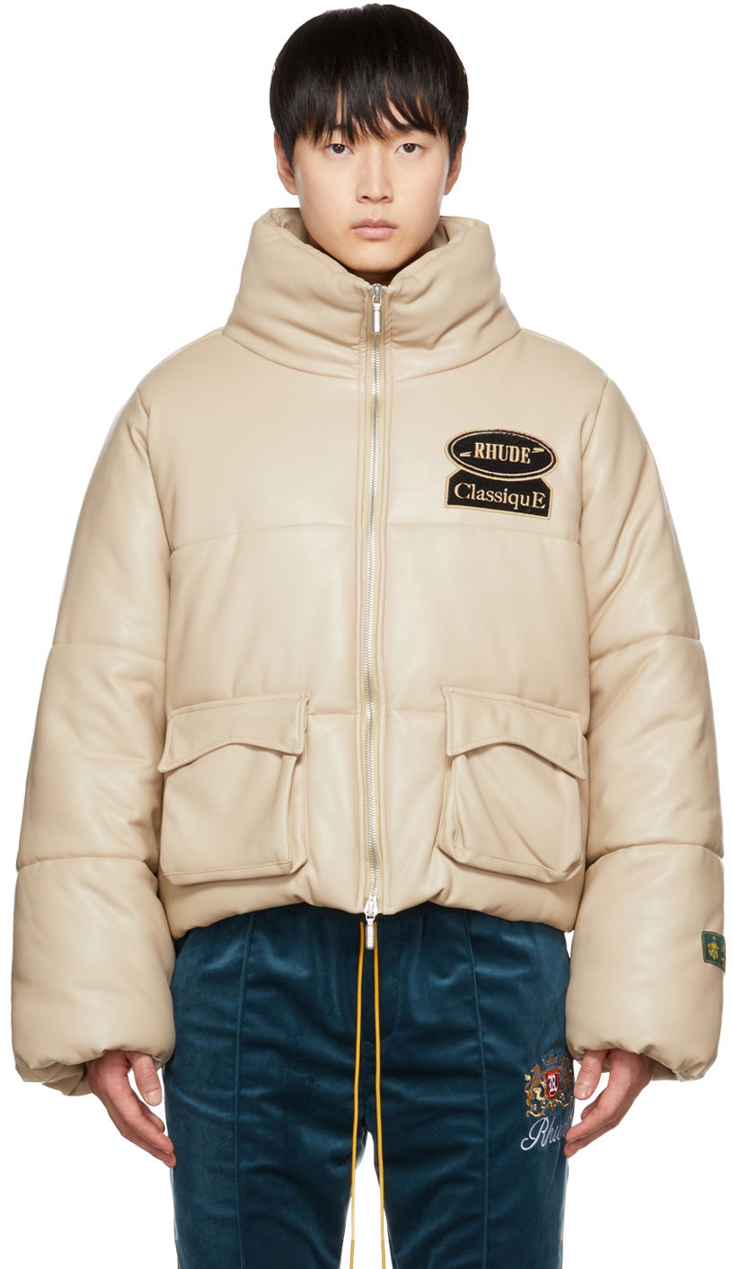 Puffer takki Rhude Rhude Embroidered Puffer Jacket Beige | RHPF22JA02361117