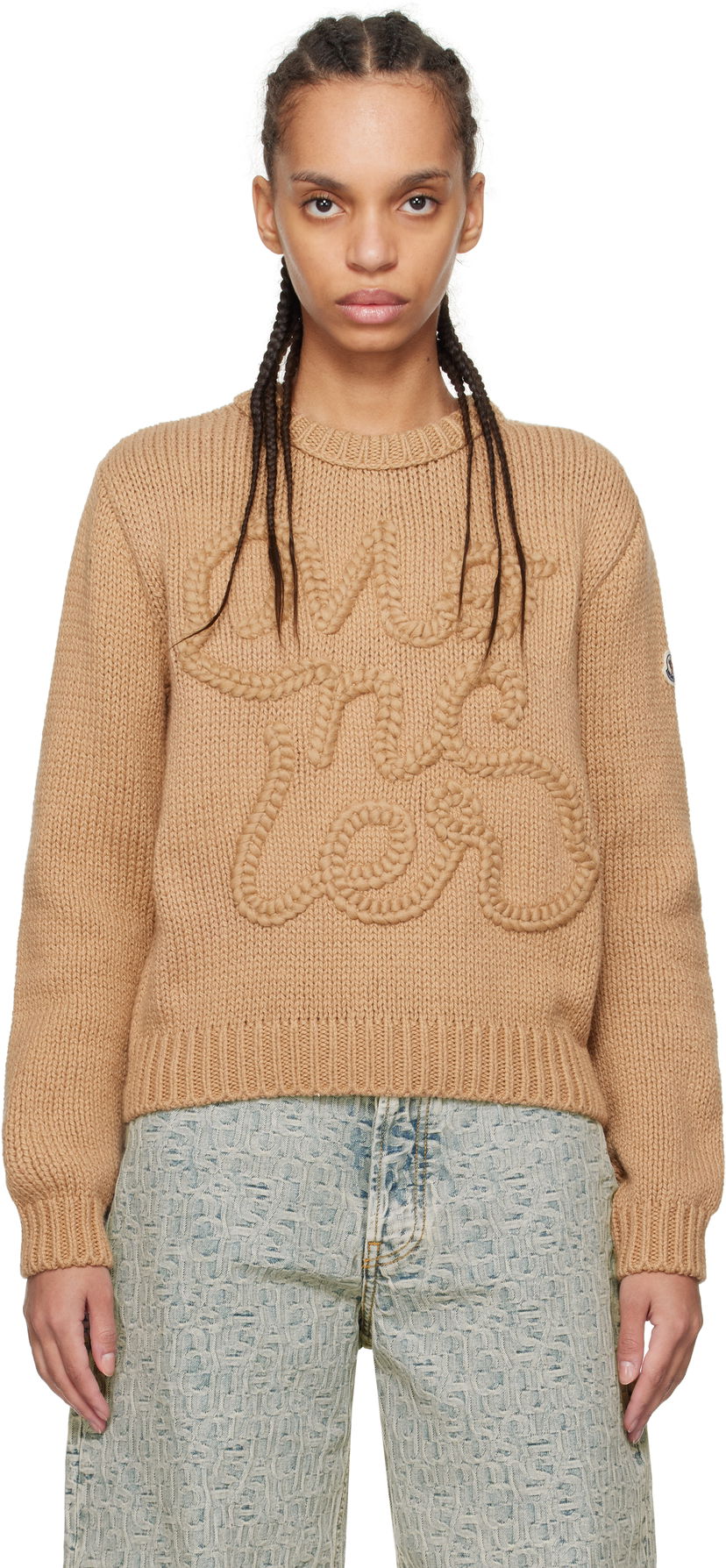 Villapaita Moncler Moncler Embroidered Logo Cotton Sweater Ruskea | K10939C00004M5206