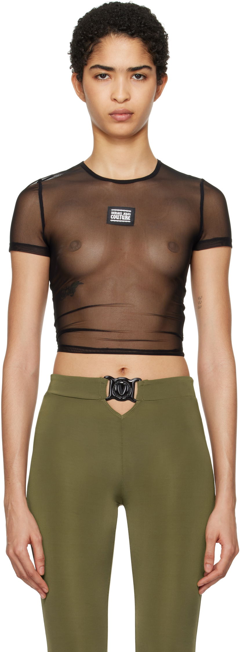 Crop top Versace Mesh Crop T-Shirt Musta | E77HAH6A2_EJ0035