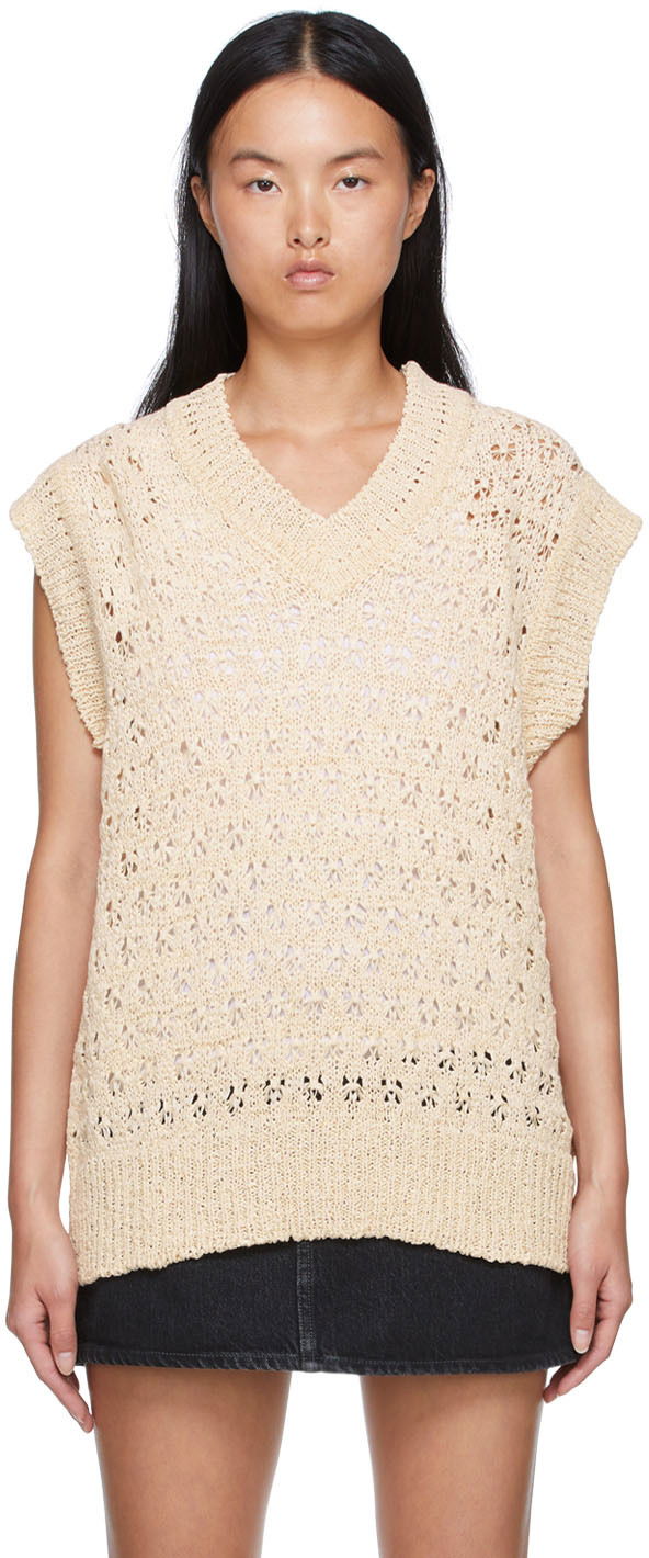 Villapaita Andersson Bell Organic Cotton Crochet Knit Vest Beige | atb671m