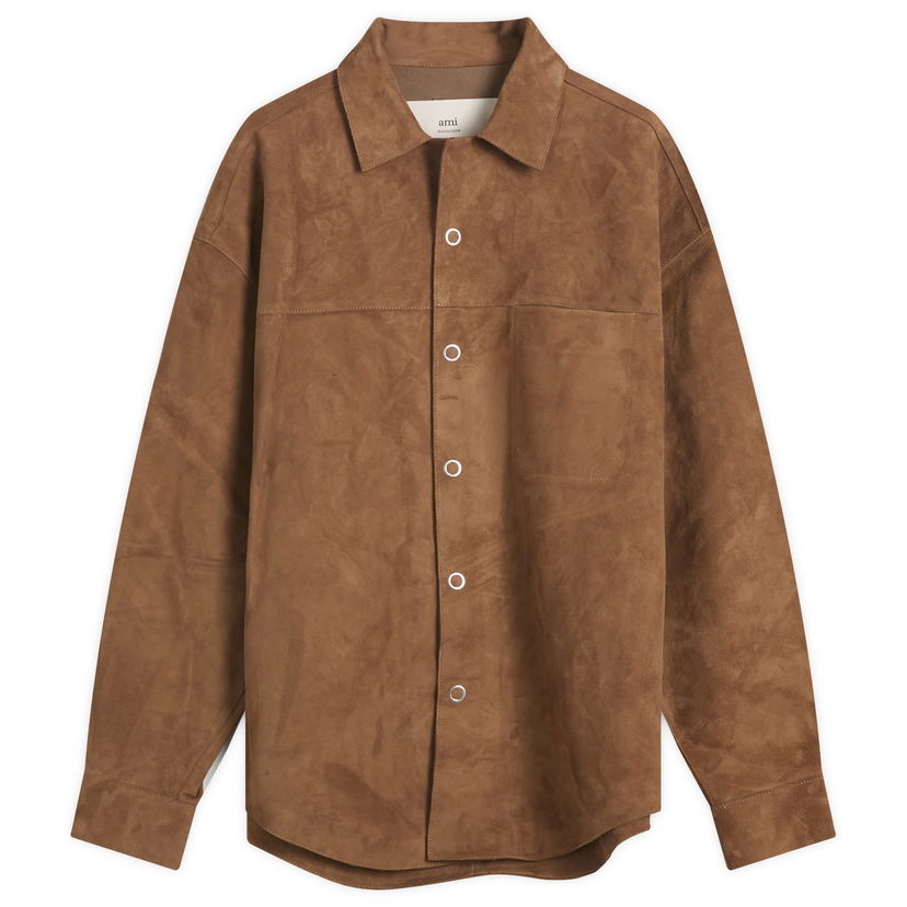 Takki AMI AMI Paris Goat Suede Leather Shirt Jacket, Size Large Ruskea | H25USH790-LH0059-216H25