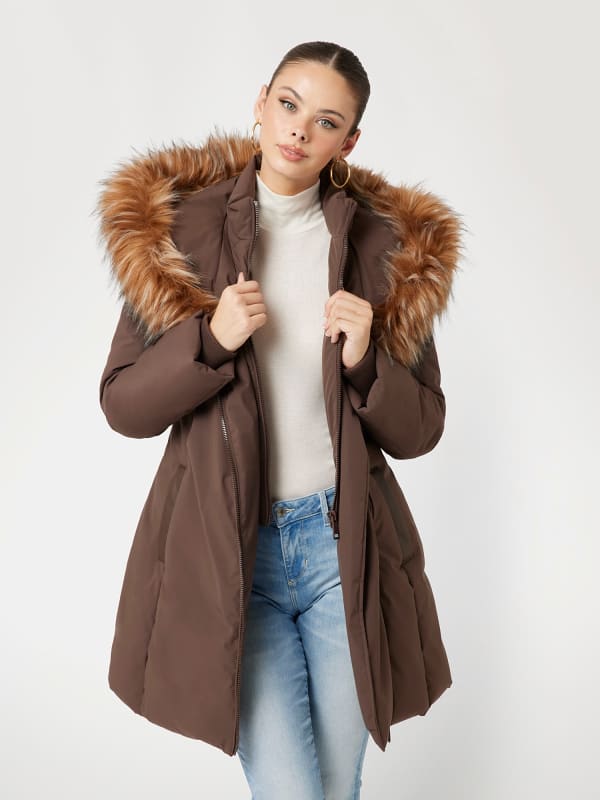 Parka GUESS Faux Fur Hood Puffer Jacket Ruskea | W4BL59WG7X2