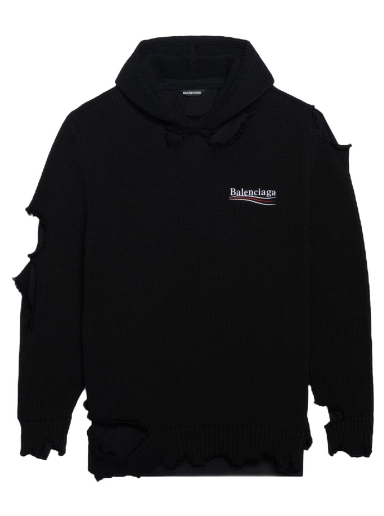 Huppari Balenciaga Political Campaign Destroyed Knit Hoodie Musta | 662718T32121069