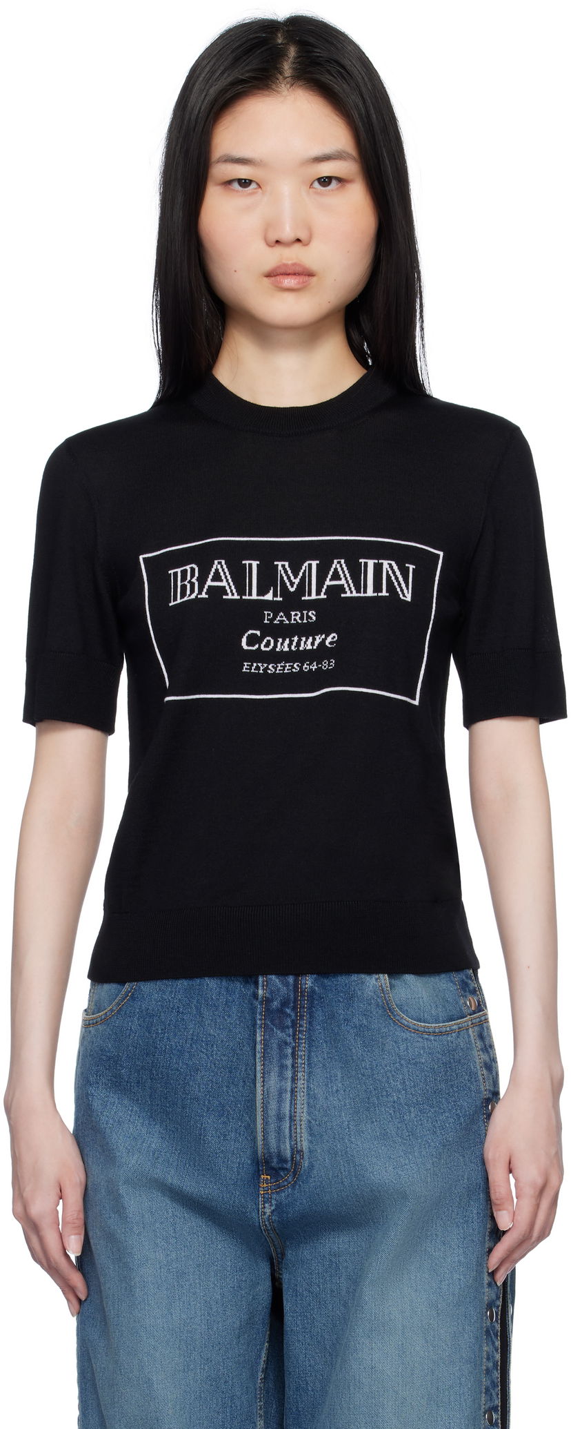 T-paita Balmain 'Couture' Knit T-shirt Musta | EF1KA115KH87