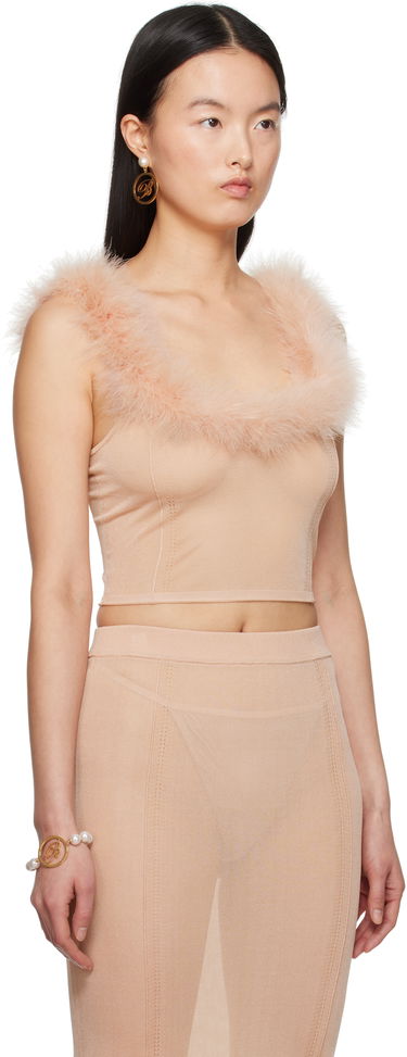 Tankkitoppi Blumarine Blumarine Knitted Feather Trim Top Beige | P522M559A, 1