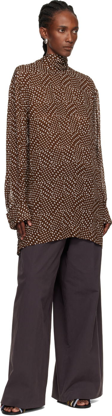 Paita Dries Van Noten Dries Van Noten Dot Print High-Neck Blouse Ruskea | 252-010779-2251, 3