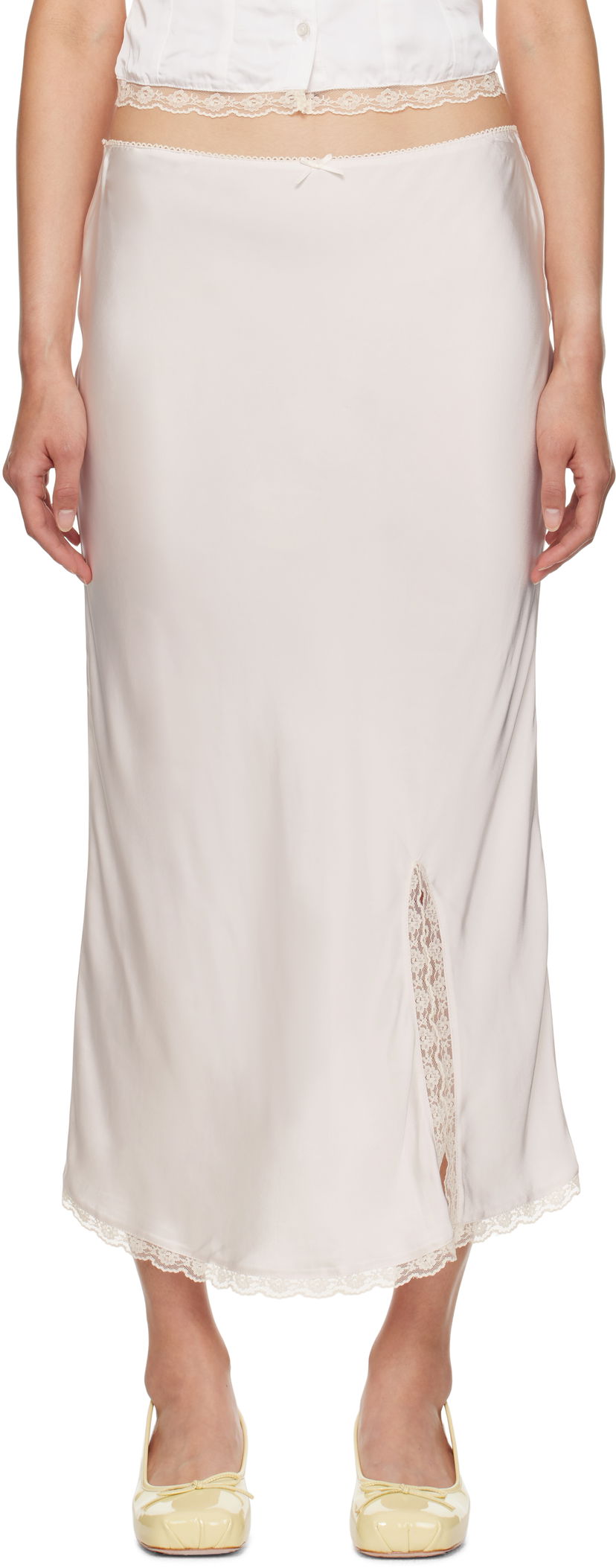 Hame GUIZIO Guizio Kahli Lace-Trimmed Midi Slip Skirt Beige | F24304W022