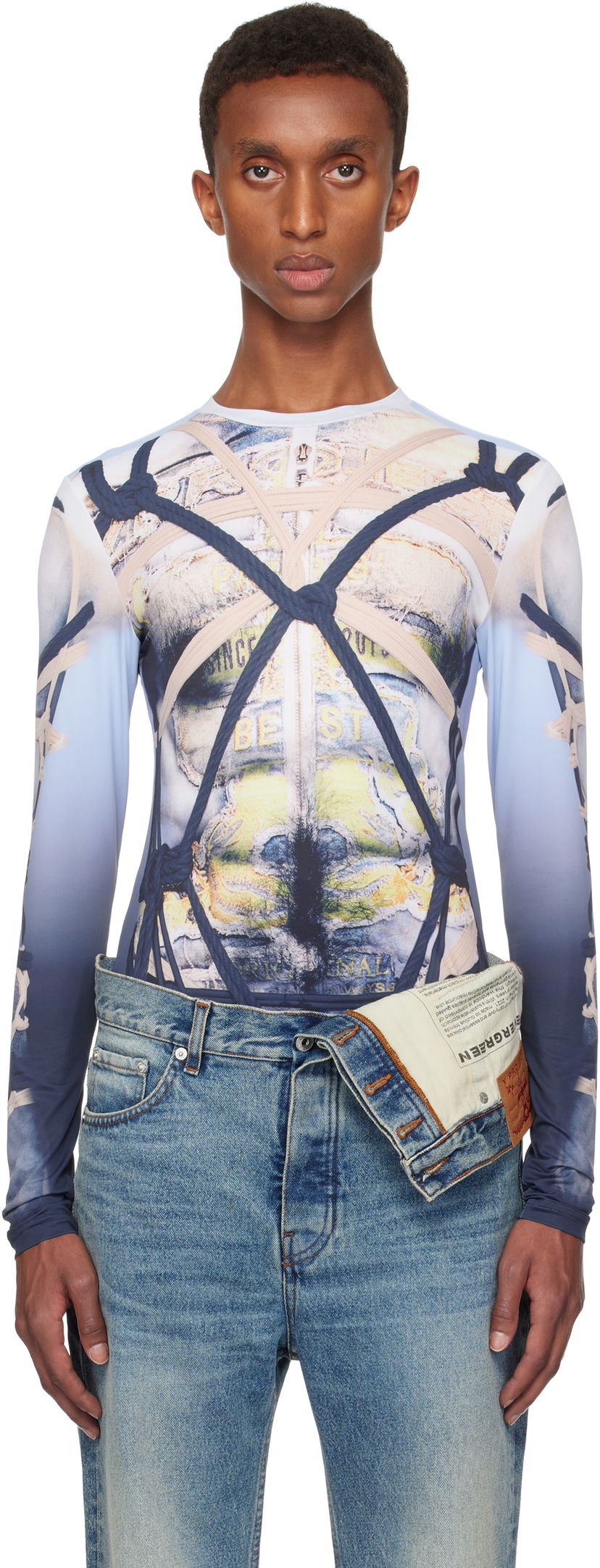 T-paita Y/PROJECT Long Sleeve Print T-shirt Sininen | 204TO008