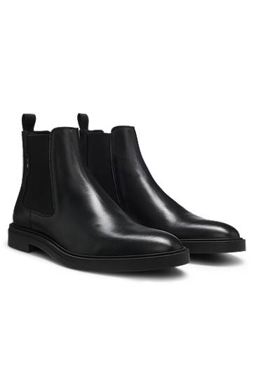 Kengänhoito BOSS Nappa Leather Chelsea Boots with Signature Stripe Musta | 50552527