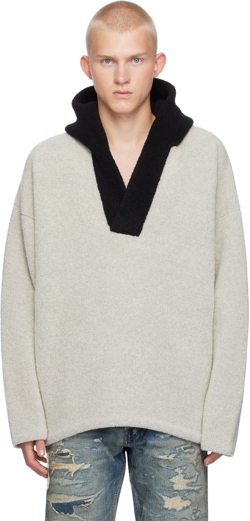 Huppari Fear of God Fear of God Merino Boucle Polo Hoodie Harmaa | FG24FW20-736WBO