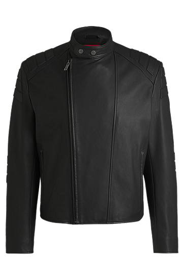 Takki BOSS Leather Racing Jacket with 3D Detailing Musta | 50530780