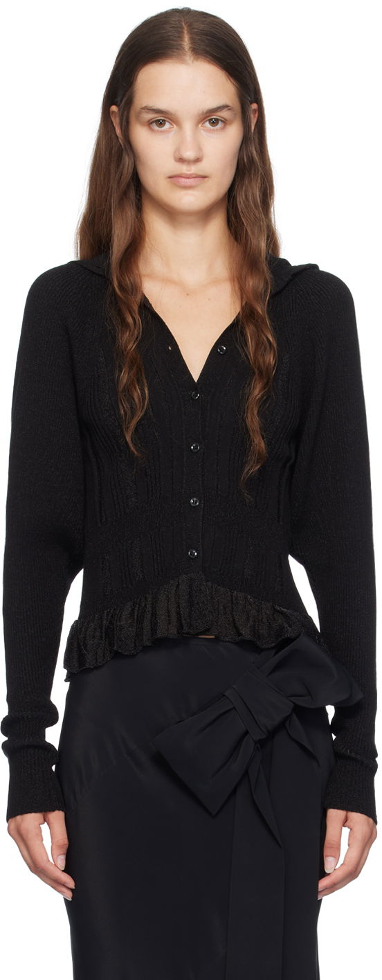Villapaita Simone Rocha Simone Rocha Plaited Tinsel Hooded Cardigan Musta | HMK34 0624