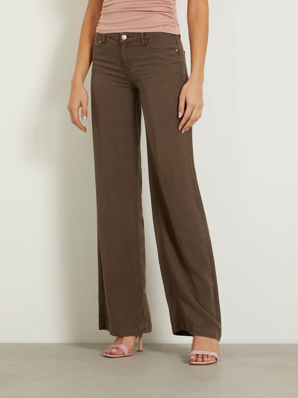 Housut ja farkut GUESS Mid Rise Wide Leg Pant Ruskea | W4GA96WDP85