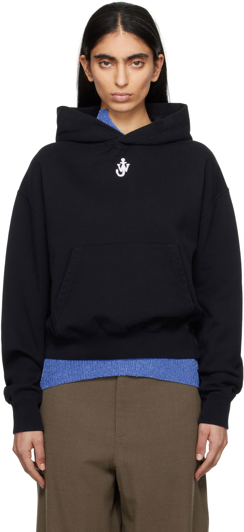 Huppari JW Anderson JW Anderson Anchor Logo Cropped Hoodie Musta | JW0216-PG1719