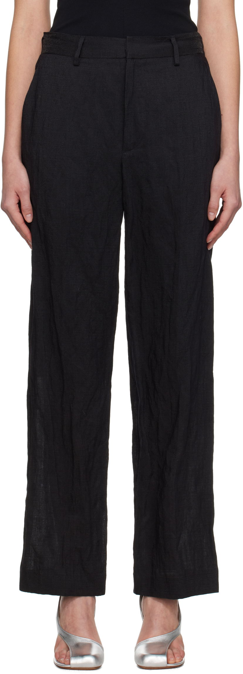 Housut Maison Margiela MM6 Maison Margiela Crinkled Metallic Tailoring Trousers Musta | S52KA0521 M35253