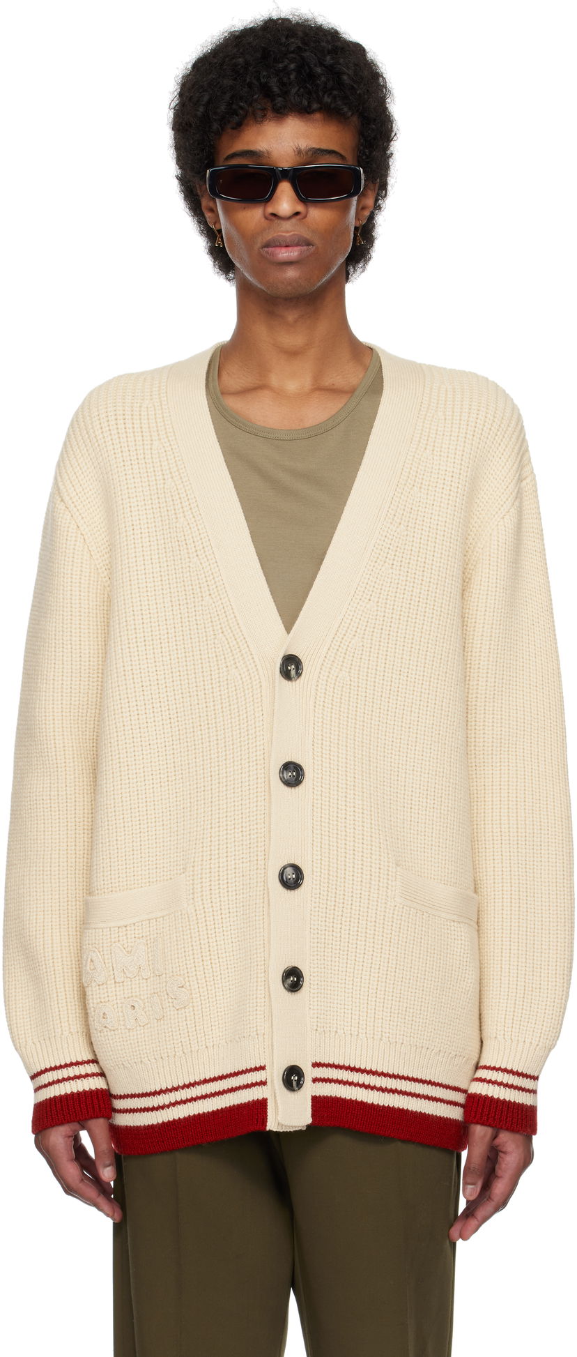 Villapaita AMI AMI Paris Wool Ribbed Cardigan Beige | UKC168.KN0068