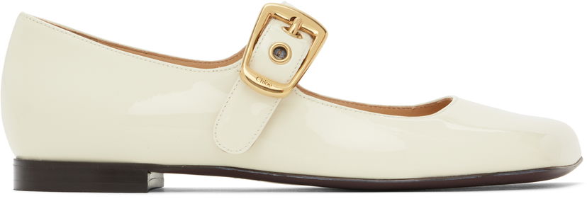 Tennarit ja kengät CHLOÉ Polly Patent Leather Ballerina Flats Valkoinen | CHC24W07BOR