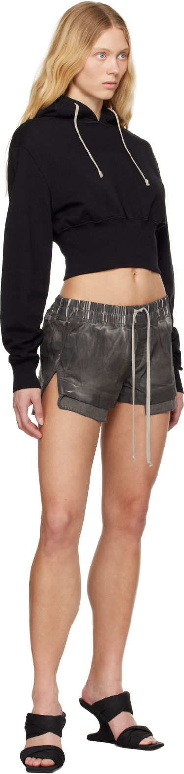 Huppari Rick Owens Rick Owens DRKSHDW Hollywood Tatlin Cropped Hoodie Musta | DS01E3220 FP, 3