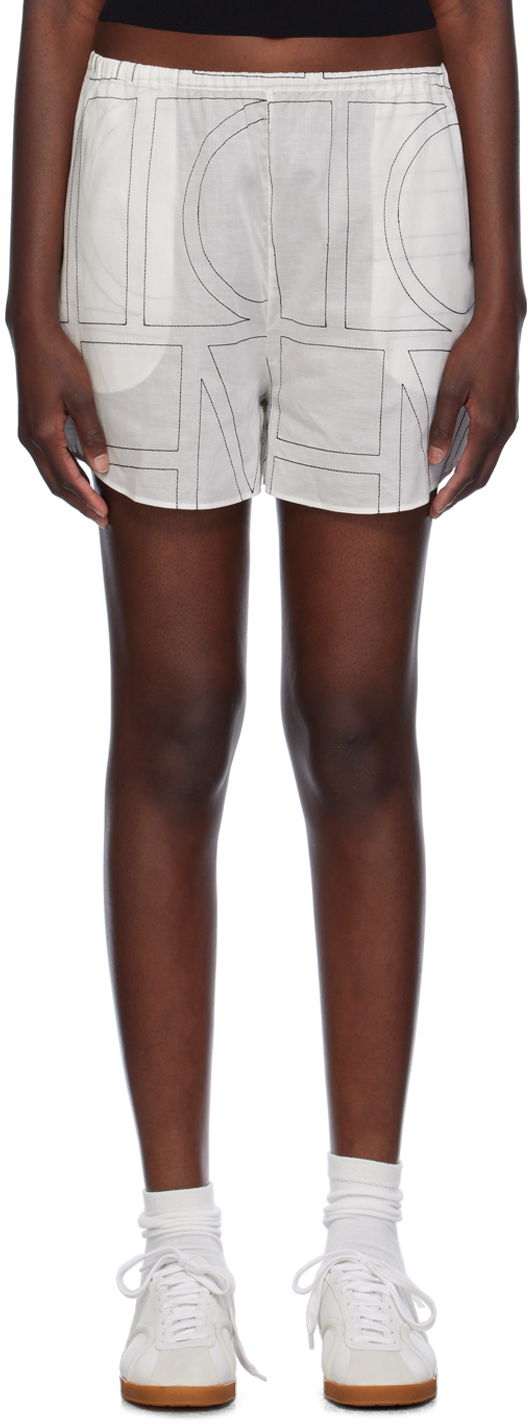 Shortsit TOTEME TOTEME Monogram Print Shorts Valkoinen | 243-WRB1141-FB0239