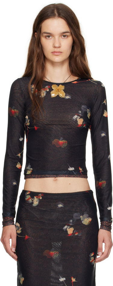 T-paita Eckhaus Latta Eckhaus Latta Duet Floral Print Semi-Sheer Top Musta | 1100-EL-PF25-BP -, 0