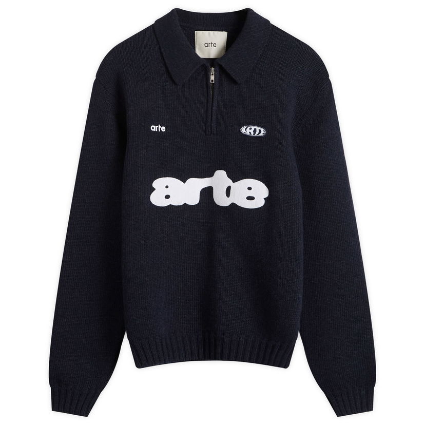 Villapaita Arte Antwerp Arte Football Knit Polo Jumper Tummansininen | AW25-256K-NVY