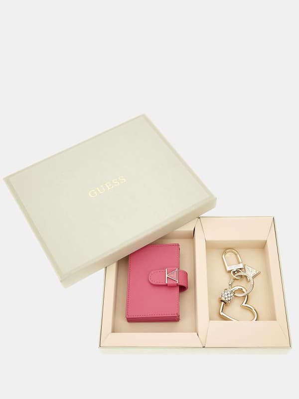 Vaatteet GUESS 4G Logo Wallet And Keychain Set Beige | GFBOXWP3309