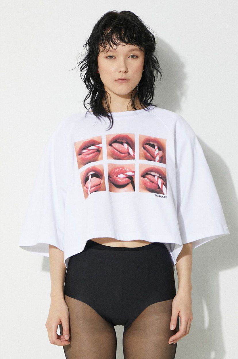 Crop top Fiorucci Fiorucci Mouth Print Cropped T-Shirt Valkoinen | U01FPTSH106CJ01WH01