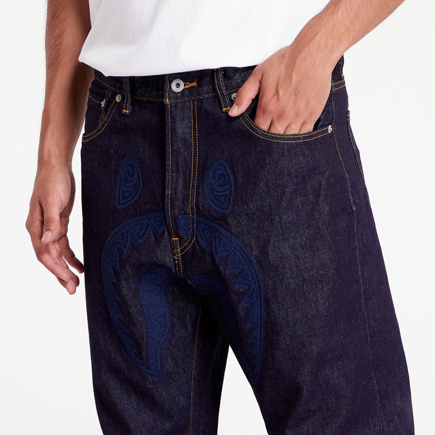 Jeans BAPE A BATHING APE Shark 13 Oz Denim Pants Indigo Tummansininen | 001DPK801004M ING, 1