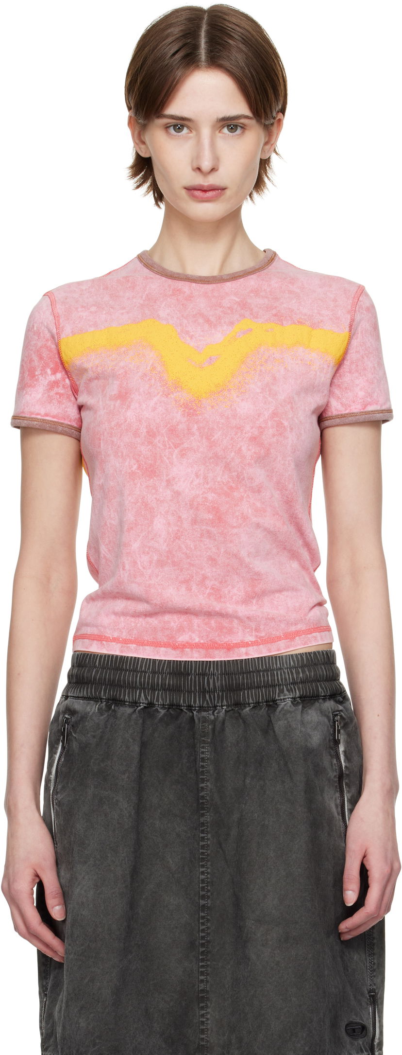 T-paita Diesel Diesel T-Uncutie-Long-Q3 Graphic T-Shirt Vaaleanpunainen | A17316 0SLBB
