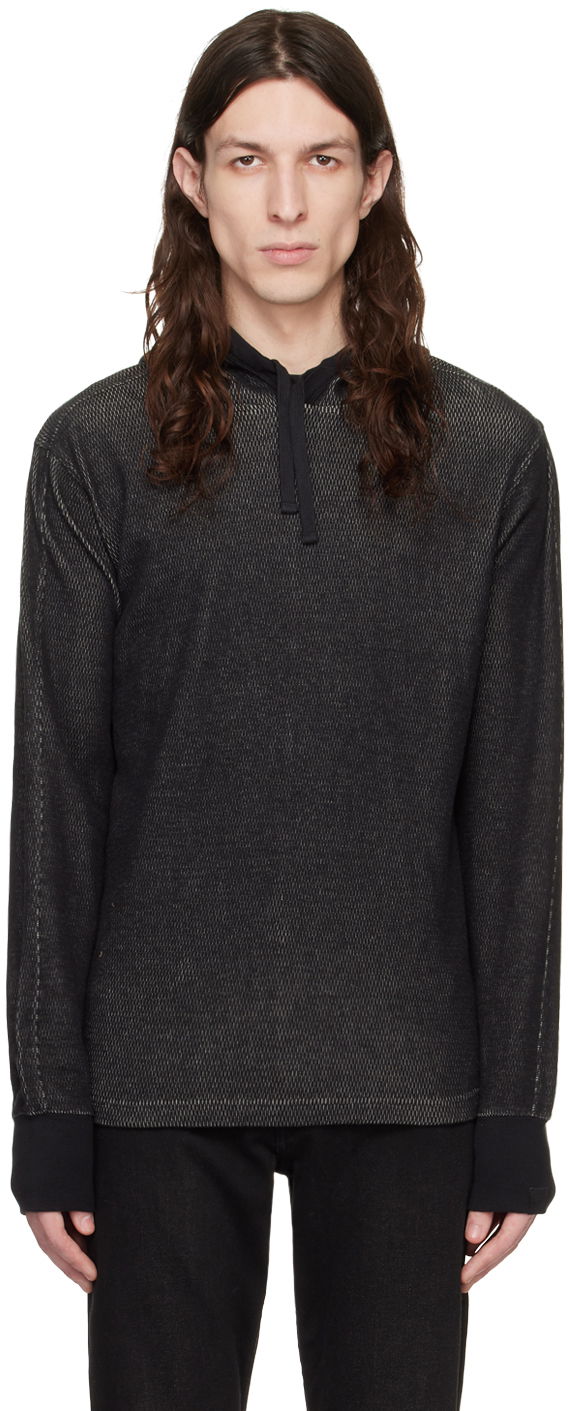 Huppari rag & bone Collin Textured Knit Hoodie Musta | MBC22HT024JQ24