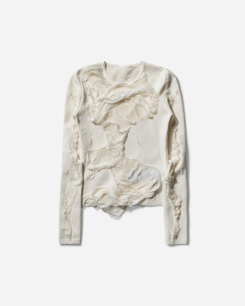 Villapaita Maison Margiela Distressed Crewneck Sweater Valkoinen | S62HL0032 101