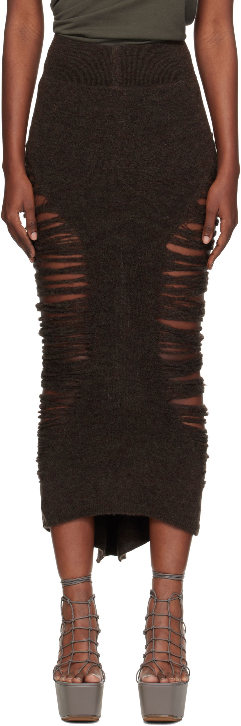 Hame Rick Owens Rick Owens Calf Dauphine Midi Skirt Ruskea | RP02E4685 KGRIDP