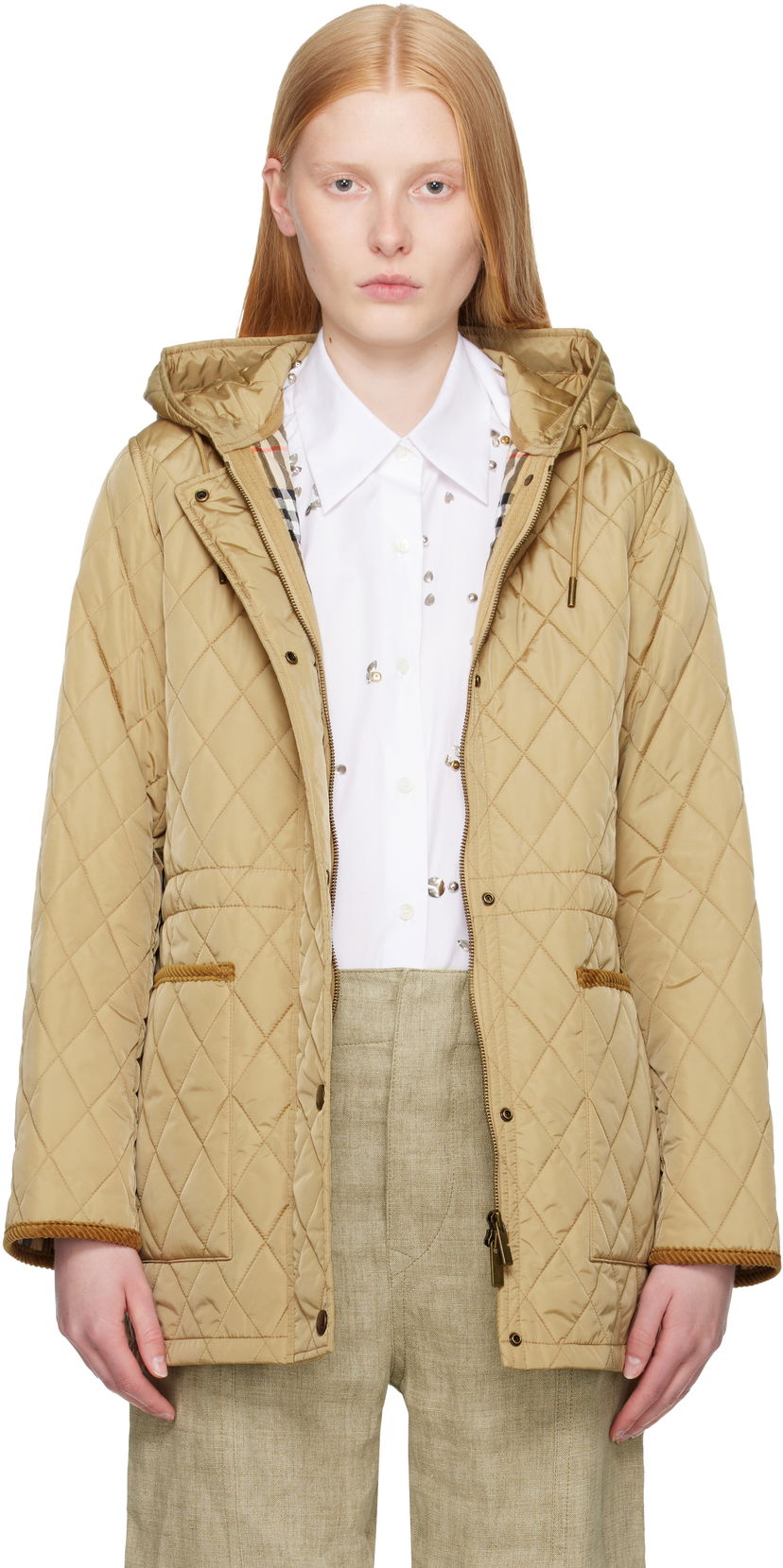 Puffer takki Burberry Burberry Quilted Hooded Jacket Beige | 8113841