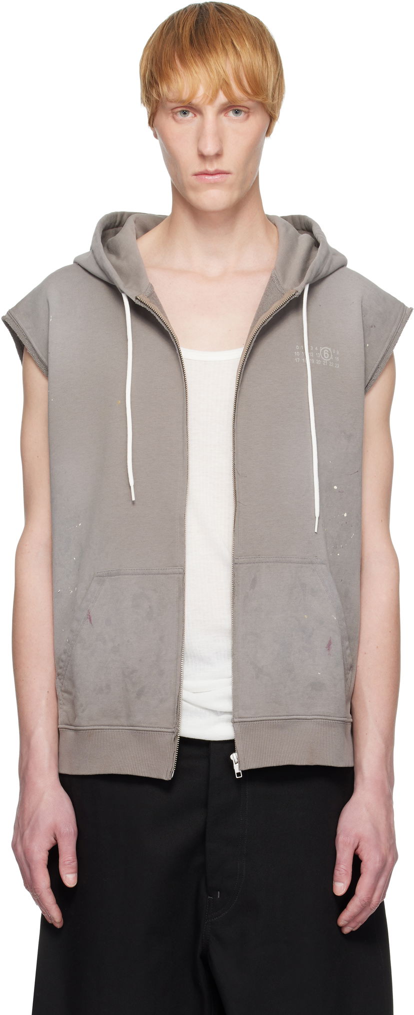 Huppari Maison Margiela MM6 Maison Margiela Paint Splatter Sleeveless Hoodie Harmaa | SH2HG0005 M25013